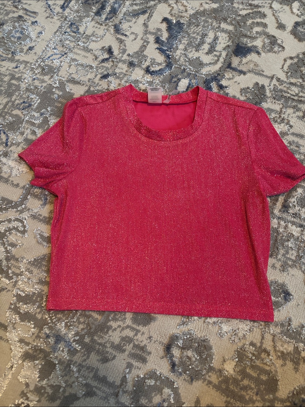 Lulu's Shimmery Hot Pink Short Sleeve Crop Top